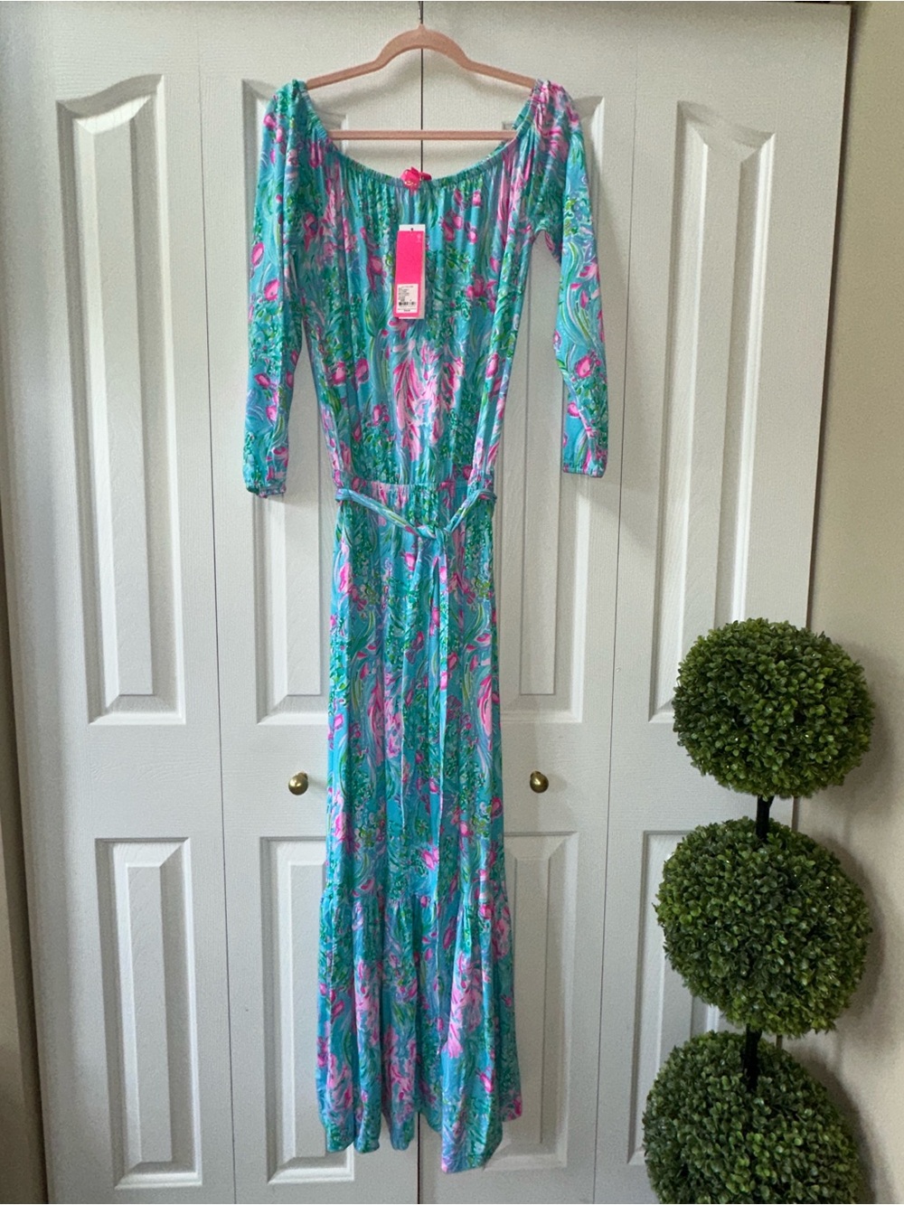 NWT Lilly Pulitzer Odella Best Fishes Off-Shoulder Maxi Dress Small